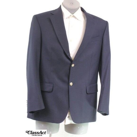 Lands End Blazer Mens Navy Gold Buttons Navy Blue Wool Sports Coat Classic 41R - Picture 1 of 10